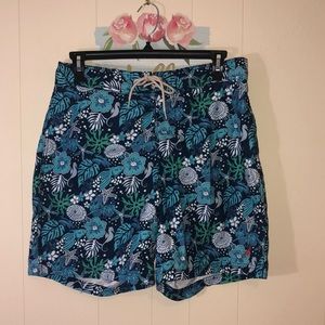 Nautica Men’s Beach Swim Trunks Shorts Lined Drawstring Blue White Size Large